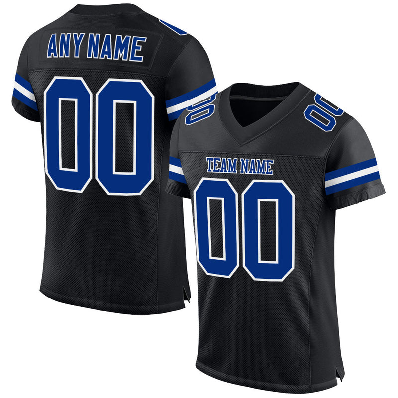 Custom Football Jersey, Black Royal White Sportswear Jersey Shirt, Athletic Mesh Moisture Wicking Jersey, Casual Gift for Men