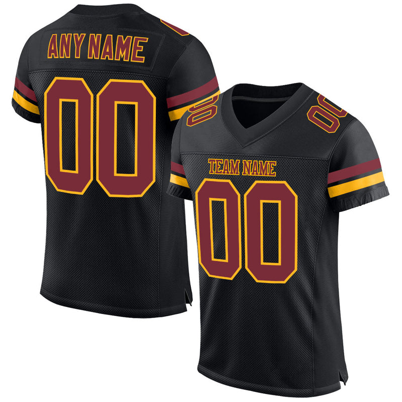 Custom Football Jersey, Black Burgundy Gold Sportswear Jersey Shirt, Athletic Mesh Moisture Wicking Jersey, Casual Gift for Men