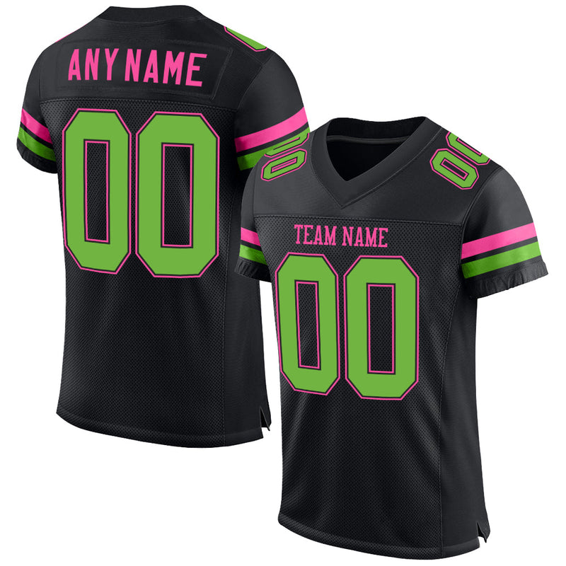 Custom Football Jersey, Black Neon Green Pink Sportswear Jersey Shirt, Athletic Mesh Moisture Wicking Jersey, Casual Gift for Men