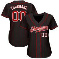 Custom Baseball Jersey, Black Red Sportswear Jersey Shirt, Athletic Button Down Moisture Wicking Jersey, Casual Gift for Men, Style Black0943