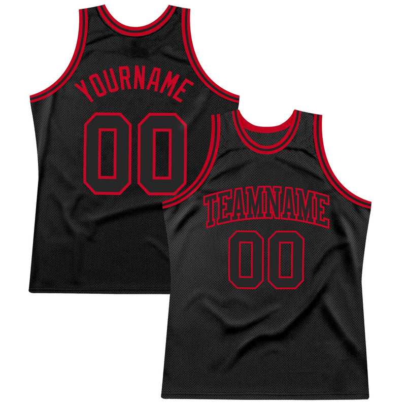 Custom Basketball Jersey, Black Red Throwback Sportswear Jersey Shirt, Athletic Mesh Moisture Wicking Jersey, Casual Gift for Men