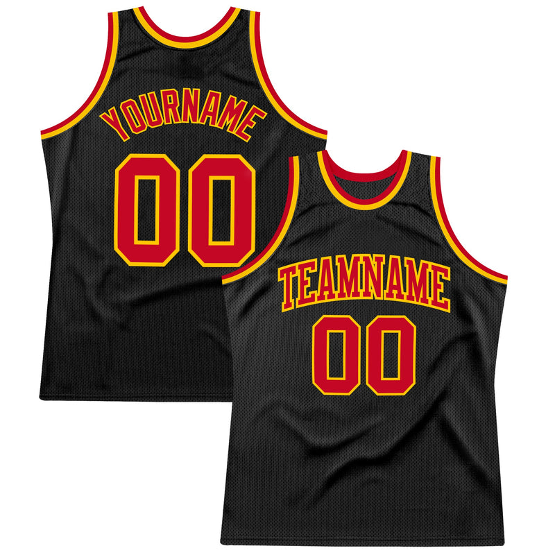 Custom Basketball Jersey, Black Red Gold Throwback Sportswear Jersey Shirt, Athletic Mesh Moisture Wicking Jersey, Casual Gift for Men