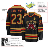 Custom Hockey Jersey, Black Old Gold Red Sportswear Jersey Shirt, Athletic Long Sleeve V Neck Jersey, Casual Gift for Men, Style Black1023