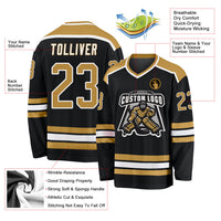 Custom Hockey Jersey, Black Old Gold White Sportswear Jersey Shirt, Athletic Long Sleeve V Neck Jersey, Casual Gift for Men