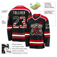 Vintage Hockey Jersey, Black Cream Red Sportswear Jersey Shirt, Athletic Long Sleeve V Neck Jersey, Casual Gift for Men