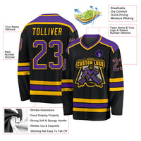 Custom Hockey Jersey, Black Purple Gold Sportswear Jersey Shirt, Athletic Long Sleeve V Neck Jersey, Casual Gift for Men, Style Black1039