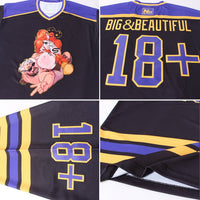Custom Hockey Jersey, Black Purple Gold Sportswear Jersey Shirt, Athletic Long Sleeve V Neck Jersey, Casual Gift for Men, Style Black1039