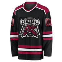 Custom Hockey Jersey, Black Maroon White Sportswear Jersey Shirt, Athletic Long Sleeve V Neck Jersey, Casual Gift for Men, Style Black1046