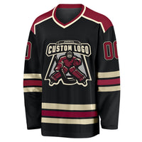 Custom Hockey Jersey, Black Crimson Cream Sportswear Jersey Shirt, Athletic Long Sleeve V Neck Jersey, Casual Gift for Men