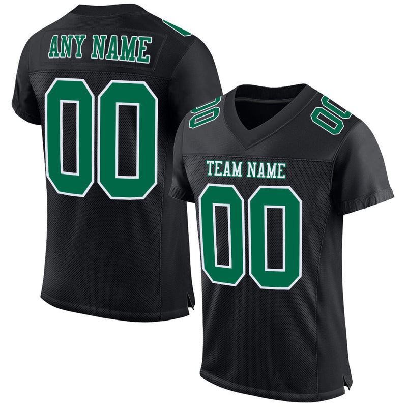 Custom Football Jersey, Black Kelly Green Sportswear Jersey Shirt, Athletic Mesh Moisture Wicking Jersey, Casual Gift for Men, Style Black1067