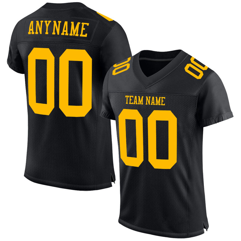 Custom Football Jersey, Black Gold Sportswear Jersey Shirt, Athletic Mesh Moisture Wicking Jersey, Casual Gift for Men, Style Black1168