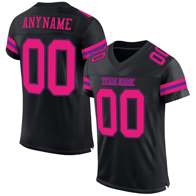Custom Football Jersey, Black Pink Purple Sportswear Jersey Shirt, Athletic Mesh Moisture Wicking Jersey, Casual Gift for Men