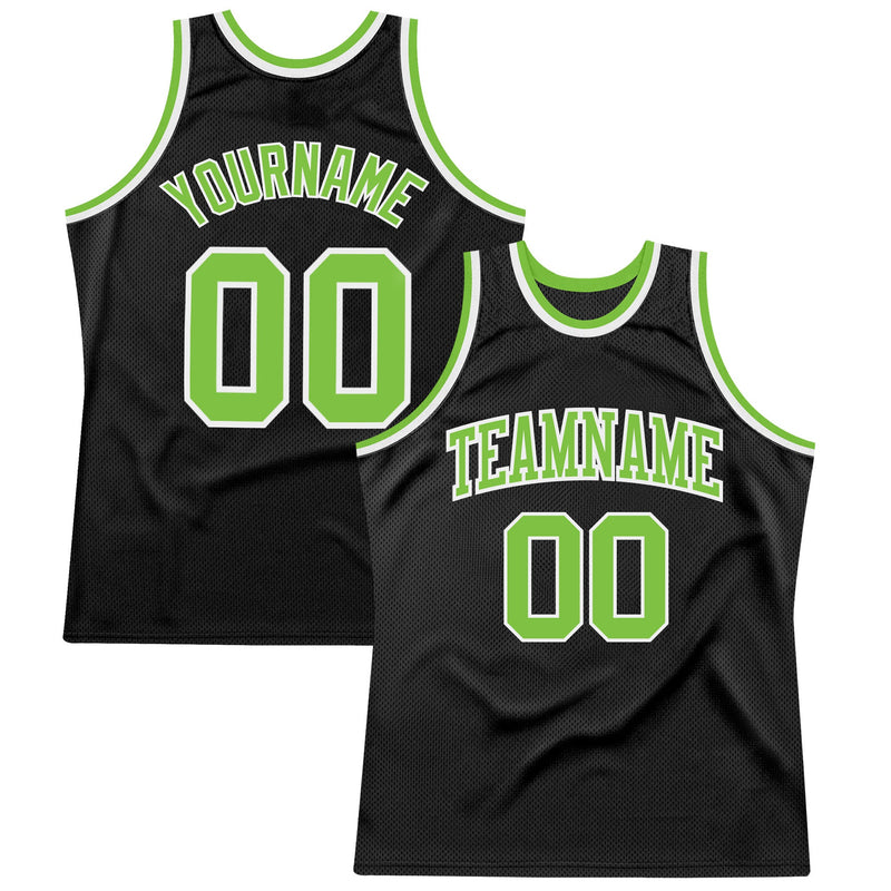 Custom Basketball Jersey, Black Neon Green White Throwback Sportswear Jersey Shirt, Athletic Mesh Moisture Wicking Jersey, Casual Gift for Men