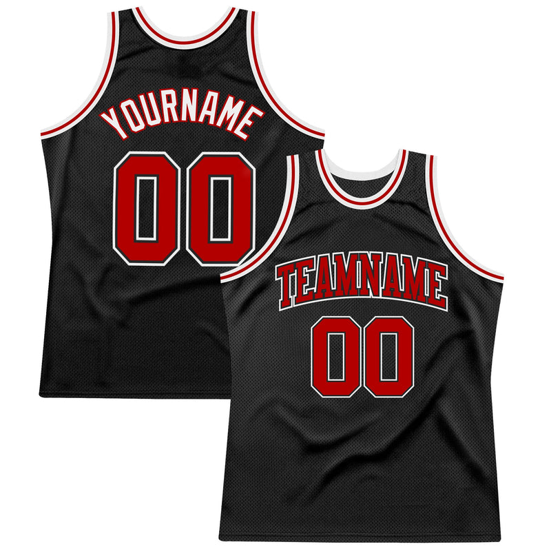 Custom Basketball Jersey, Black Red White Sportswear Jersey Shirt, Athletic Mesh Moisture Wicking Jersey, Casual Gift for Men, Style Black1182