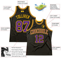 Custom Basketball Jersey, Black Gold Purple Pinstripe Sportswear Jersey Shirt, Athletic Mesh Moisture Wicking Jersey, Casual Gift for Men