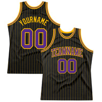 Custom Basketball Jersey, Black Gold Purple Pinstripe Sportswear Jersey Shirt, Athletic Mesh Moisture Wicking Jersey, Casual Gift for Men