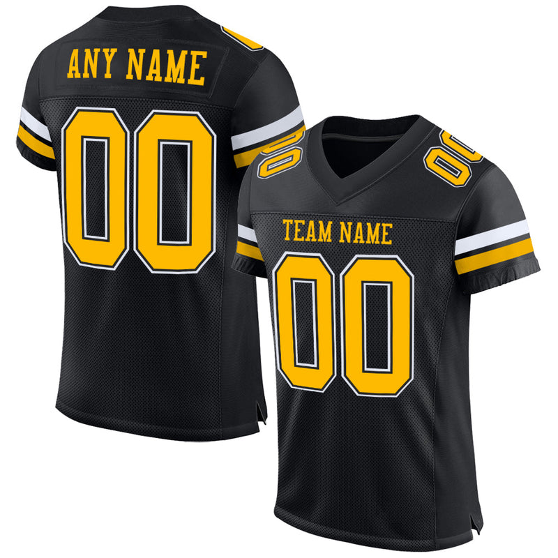 Custom Football Jersey, Black Gold White Sportswear Jersey Shirt, Athletic Mesh Moisture Wicking Jersey, Casual Gift for Men, Style Black1614