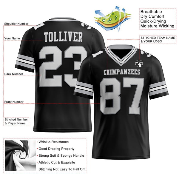 Custom Black White-Gray Authentic Football Jersey
