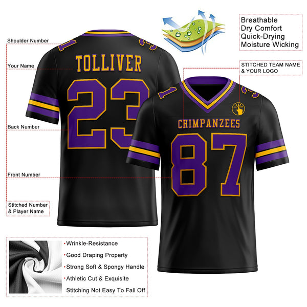 Custom Black Purple-Gold Authentic Football Jersey