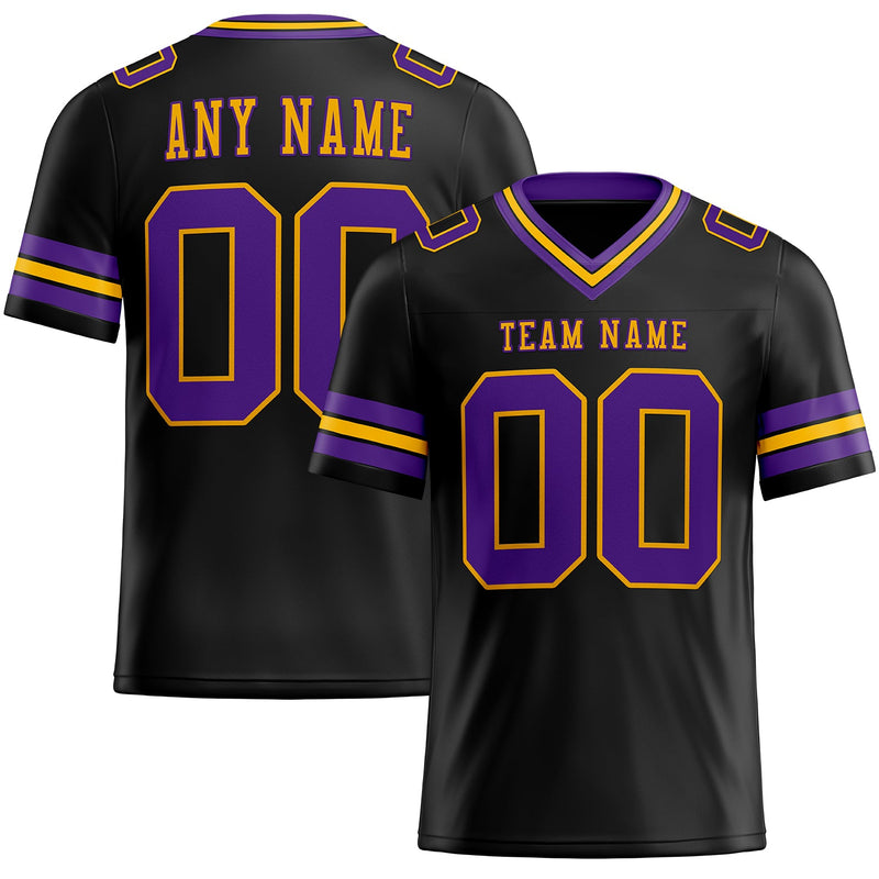 Custom Football Jersey, Black Purple Gold Sportswear Jersey Shirt, Athletic Moisture Wicking Breathable Jersey, Casual Gift for Men