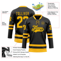 Custom Hockey Jersey, Black Gold Sportswear Jersey Shirt, Athletic Long Sleeve V Neck Jersey, Casual Gift for Men, Style Black2295