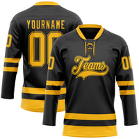 Custom Hockey Jersey, Black Gold Sportswear Jersey Shirt, Athletic Long Sleeve V Neck Jersey, Casual Gift for Men, Style Black2295