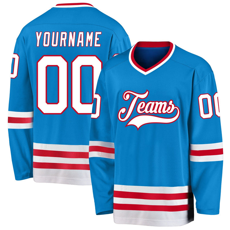 Custom Hockey Jersey, Blue White Red Sportswear Jersey Shirt, Athletic Sportswear Jersey, Casual Gift for Men
