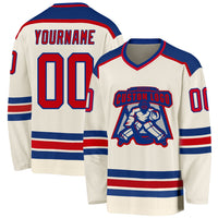 Custom Hockey Jersey, Cream Red Royal Sportswear Jersey Shirt, Athletic Long Sleeve V Neck Jersey, Casual Gift for Men, Style Cream0294