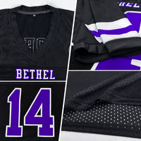 Custom Football Jersey, Black Purple White Sportswear Jersey Shirt, Athletic Mesh Moisture Wicking Jersey, Casual Gift for Men