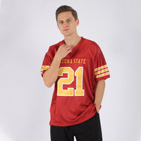 Custom Football Jersey, Red Gold White Sportswear Jersey Shirt, Athletic Mesh Moisture Wicking Jersey, Casual Gift for Men