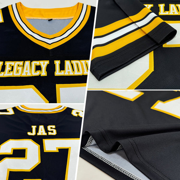Custom Black White-Gold Authentic Football Jersey