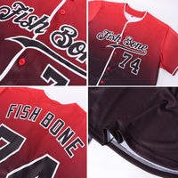 Custom Baseball Jersey, Red Black White Fashion Sportswear Jersey Shirt, Athletic Button Down Moisture Wicking Jersey, Casual Gift for Men