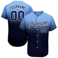 Custom Baseball Jersey, Light Blue Navy White Fashion Sportswear Jersey Shirt, Athletic Button Down Moisture Wicking Jersey, Casual Gift for Men