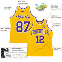 Custom Basketball Jersey, Gold Purple White Throwback Sportswear Jersey Shirt, Athletic Mesh Moisture Wicking Jersey, Casual Gift for Men