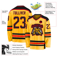 Custom Hockey Jersey, Gold Black Red Sportswear Jersey Shirt, Athletic Long Sleeve V Neck Jersey, Casual Gift for Men