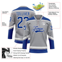 Custom Hockey Jersey, Gray Royal White Sportswear Jersey Shirt, Athletic Long Sleeve V Neck Jersey, Casual Gift for Men