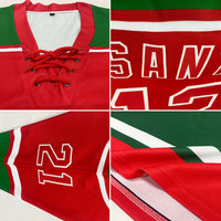 Custom Hockey Jersey, Red Green White Sportswear Jersey Shirt, Athletic Long Sleeve V Neck Jersey, Casual Gift for Men, Style 3DPattern1828