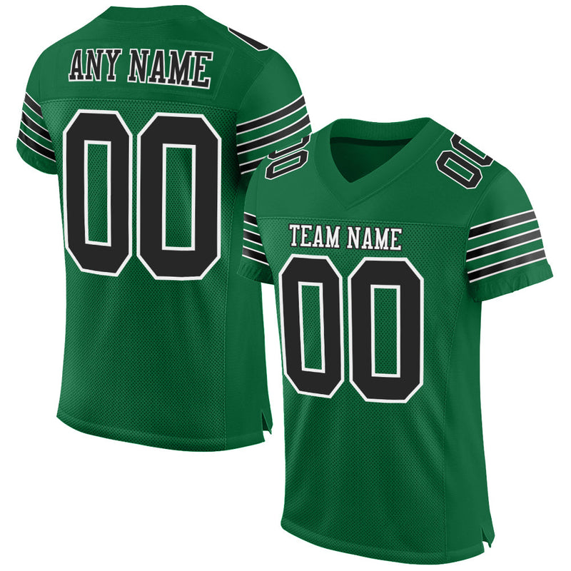 Custom Football Jersey, Kelly Green Black Sportswear Jersey Shirt, Athletic Mesh Moisture Wicking Jersey, Casual Gift for Men
