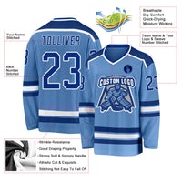 Custom Hockey Jersey, Light Blue Royal White Sportswear Jersey Shirt, Athletic Long Sleeve V Neck Jersey, Casual Gift for Men