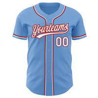 Custom Baseball Jersey, Light Blue White Red Sportswear Jersey Shirt, Athletic Button Down Moisture Wicking Jersey, Casual Gift for Men