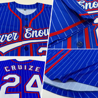 Custom Baseball Jersey, Royal White Red Pinstripe Sportswear Jersey Shirt, Athletic Button Down Moisture Wicking Jersey, Casual Gift for Men