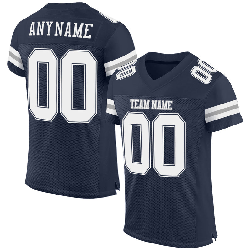 Custom Football Jersey, Navy White Gray Sportswear Jersey Shirt, Athletic Mesh Moisture Wicking Jersey, Casual Gift for Men, Style Navy0284