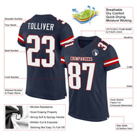 Custom Football Jersey, Navy White Red Sportswear Jersey Shirt, Athletic Mesh Moisture Wicking Jersey, Casual Gift for Men, Style Navy0285