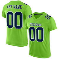 Custom Football Jersey, Neon Green Navy Sportswear Jersey Shirt, Athletic Mesh Moisture Wicking Jersey, Casual Gift for Men, Style NeonGreen0085