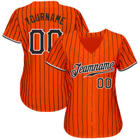 Custom Baseball Jersey, Orange Black White Pinstripe Sportswear Jersey Shirt, Athletic Button Down Moisture Wicking Jersey, Casual Gift for Men