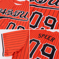 Custom Baseball Jersey, Orange Black White Pinstripe Sportswear Jersey Shirt, Athletic Button Down Moisture Wicking Jersey, Casual Gift for Men