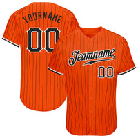 Custom Baseball Jersey, Orange Black White Pinstripe Sportswear Jersey Shirt, Athletic Button Down Moisture Wicking Jersey, Casual Gift for Men