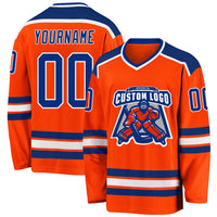 Custom Hockey Jersey, Orange Royal White Sportswear Jersey Shirt, Athletic Long Sleeve V Neck Jersey, Casual Gift for Men, Style Orange0240