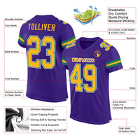 Custom Football Jersey, Purple Gold Kelly Sportswear Jersey Shirt, Athletic Mesh Moisture Wicking Jersey, Casual Gift for Men, Style Purple0134