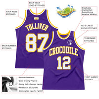 Custom Basketball Jersey, Purple White Gold Throwback Sportswear Jersey Shirt, Athletic Mesh Moisture Wicking Jersey, Casual Gift for Men